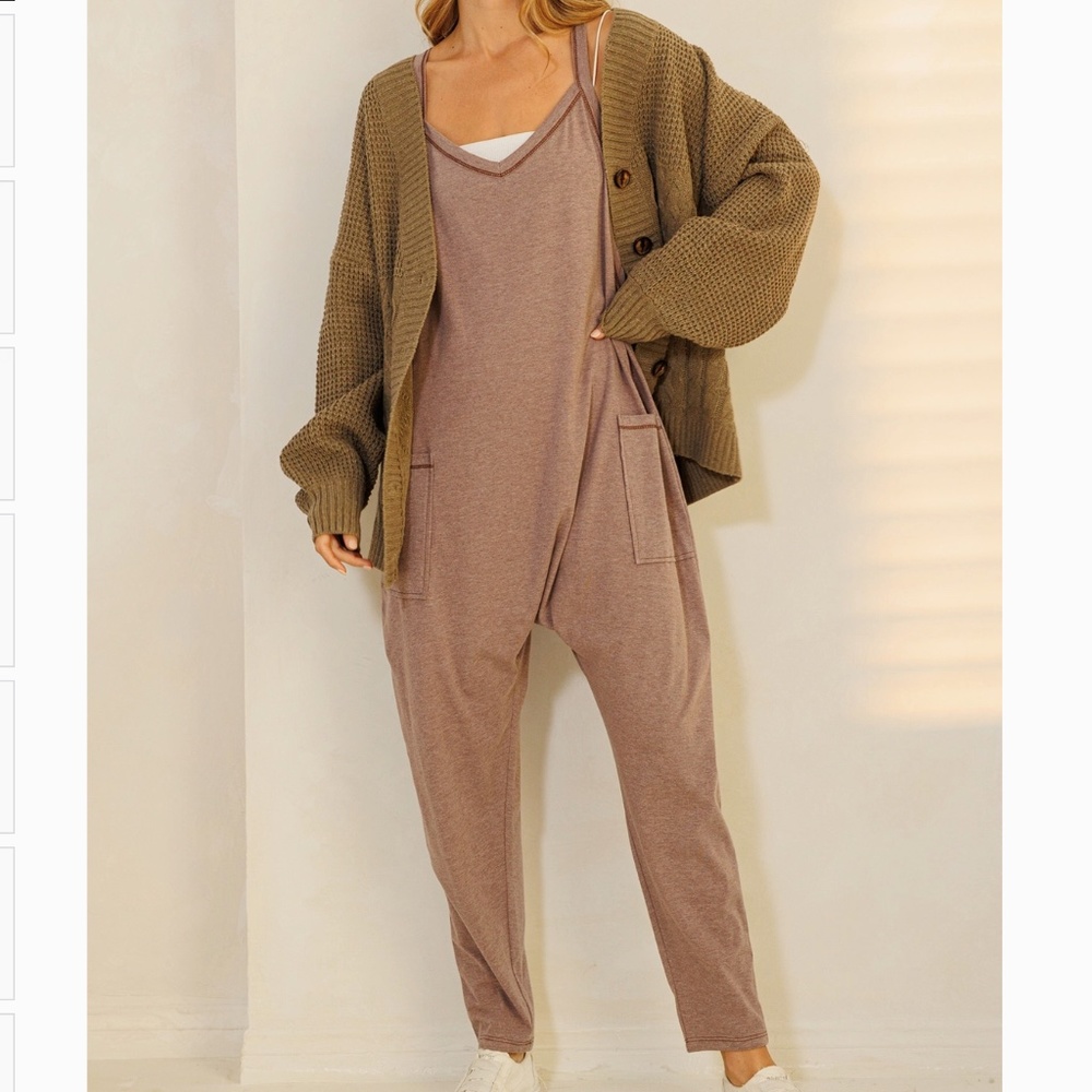 Mineral Wash French Terry Jumpsuit Women’s Harem One Piece 90’s Y2K Brown BR41 - Picture 2 of 7